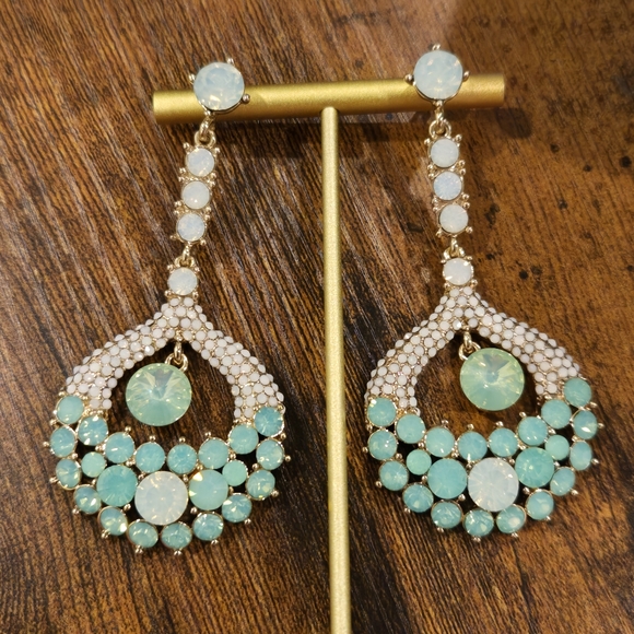 Oversized dang Cocktail Crystal Rhinestone Wedding Prom Earrings Gold Opal Mint - Picture 2 of 8